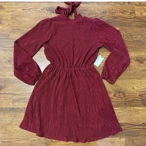 Floret Studios Women's Plissé Long Sleeve Casual Dress Red Size Small – NWT